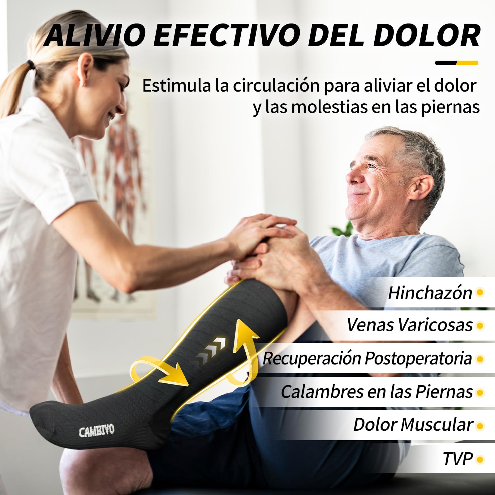 CAMBIVO Medias de Compresión 20-30mmHg 3 Pares, Calcetines Compresion para Varices, Deporte, Running