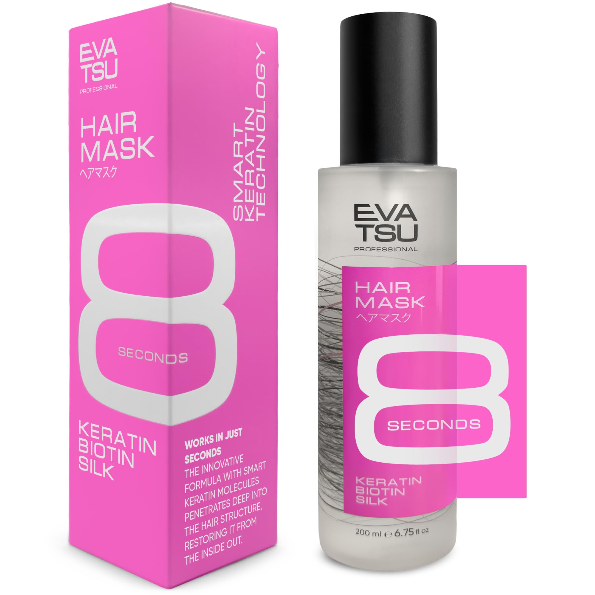 8-Second Hydrating Hair Mask Spray - Rinse-Out Deep Keratin Treatment for Dry, Damaged, Frizzy, & Color-Treated Hair – Anti-Frizz Detangler for Silky, Glossy, Smooth Results, 6.75 oz. 6.75 Fl Oz (Pack of 1)