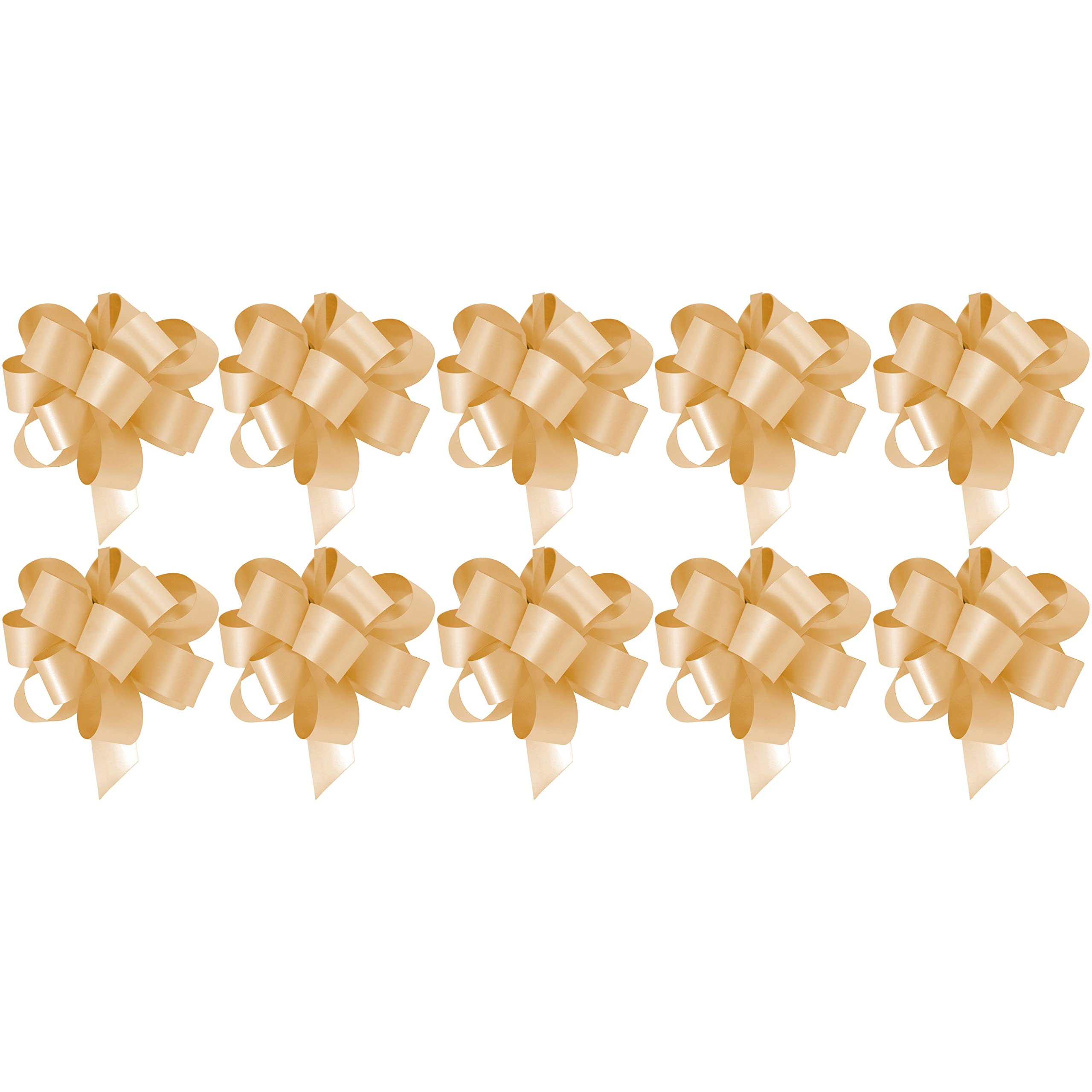 Gold 5Cm Self Tie Pull Bow Ribbons Wrapping Bows – Festive Xmas Present Decorations - 10 Pack (Gold)