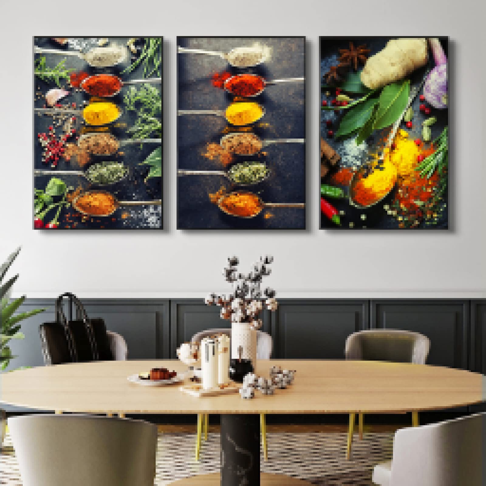 Motyw kuchenny mieszanka ziół i przypraw obraz na płótnie sztuka ścienna 3 sztuki obrazy do restauracji jadalni dekoracja 70 x 50 cm x 3 szt. bez ramy