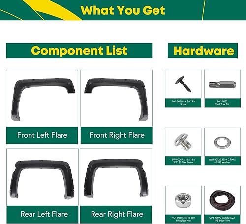 Miniatura 9 de YHTAUTO Defensas de guardabarros estilo fábrica OE con kit de accesorios de repuesto para Chevy Silverado 1500 2014-2018, Silverado 2500 HD3500 HD