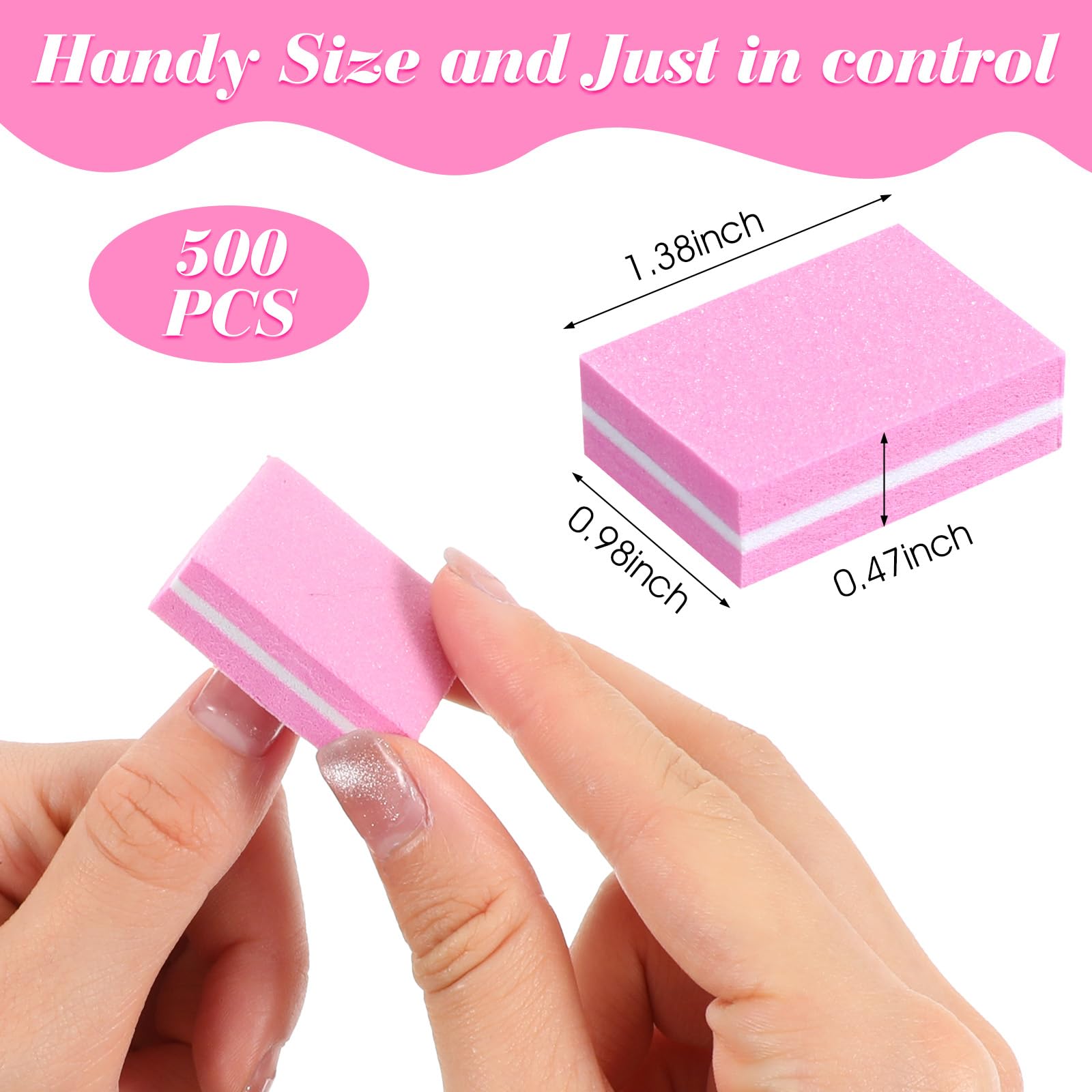 Buffer per unghie (confezione da 500), lima per unghie acriliche e unghie naturali, grana 100/180, piccoli blocchi buffer per lucidatura professionale per manicure professionale, colore rosa