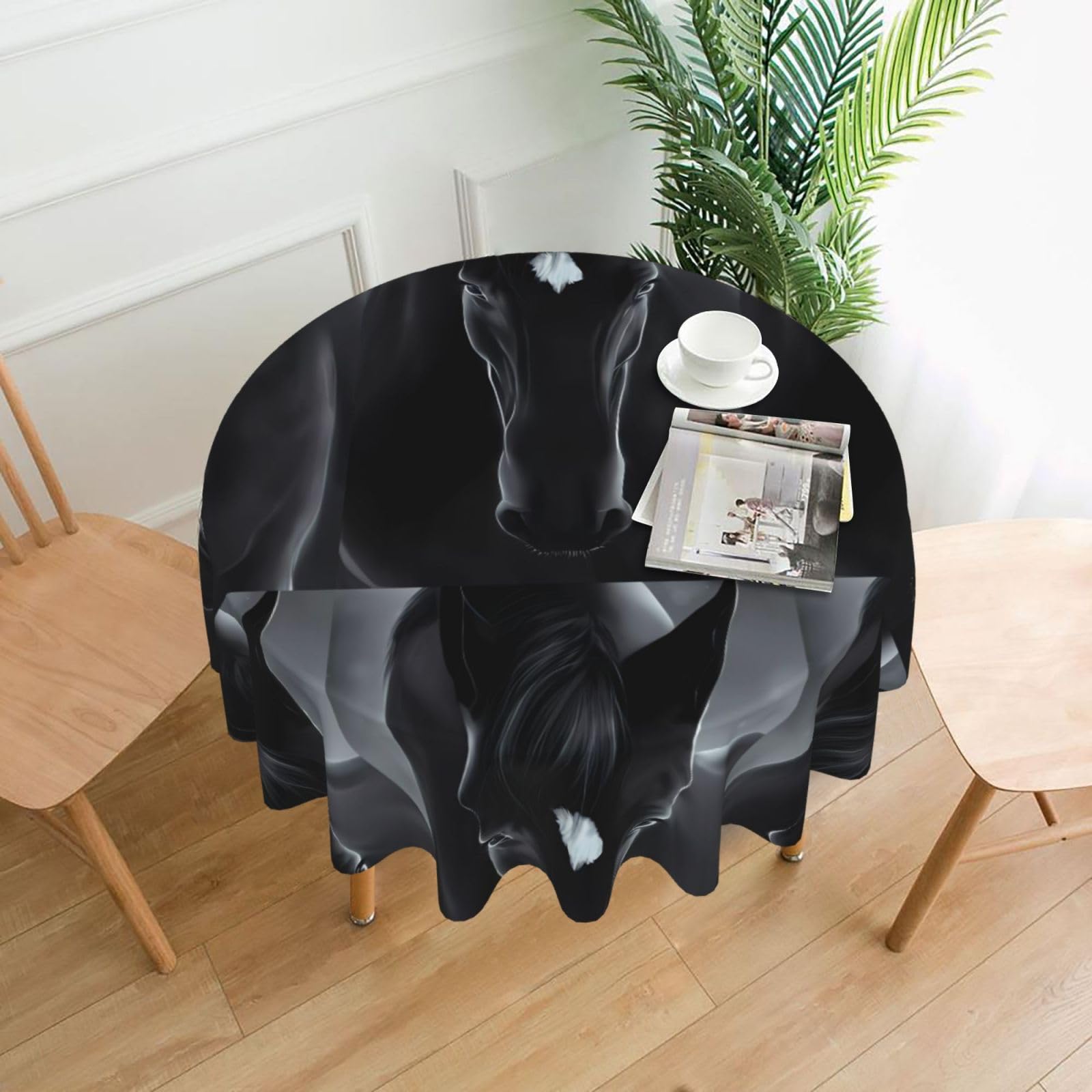 WHJSSF Horse Prints Round Decorative Table Throw 60 Inch – Waterproof Table Cover for Dining, Coffee Tables, and Outdoor Events