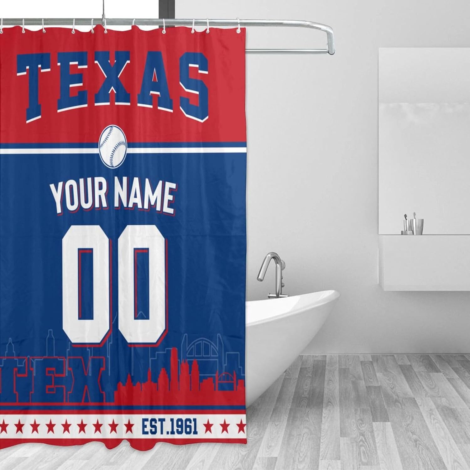 Custom Shower Curtain Baseball Bath Curtain Personalized Custom Shower Curtains for Bathroom with Hooks Bathroom Decor for Women Men Fans Gift