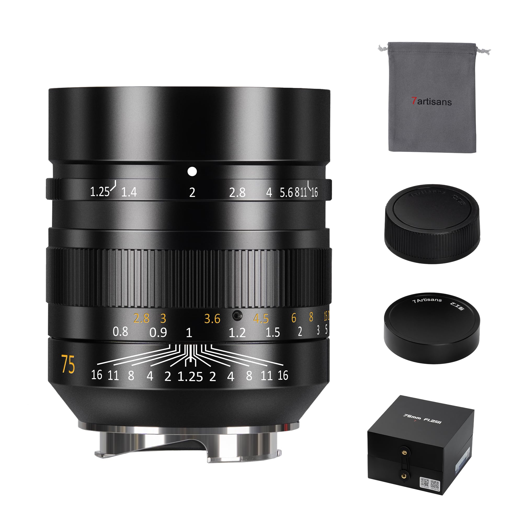 Objectif à Mise au Point Manuelle 7artisans 75 mm f/1.25 Mark II Compatible avec Les appareils Photo Leica à Monture M (Leica M240, M3, M6, M7, M8, M9, M9p, M10)
