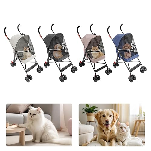 Miniatura 2 de Cochecito de viaje para mascotas de 4 ruedas, plegable y ligero, con malla transpirable y visible para perros y gatos pequeños y medianos (hasta 22