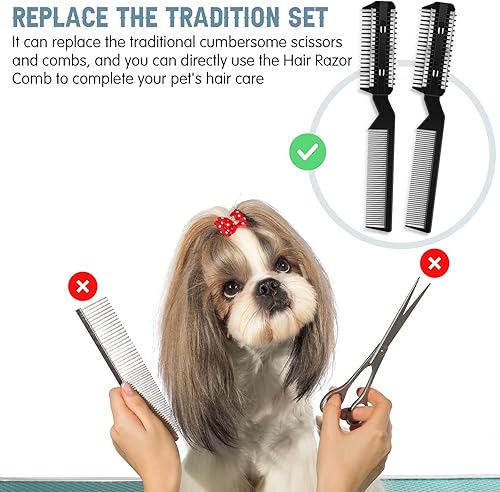 Miniatura 6 de 5 peines de afeitar para perros, peine de aseo para mascotas, peine de afeitar para mascotas, con 25 cuchillas adicionales, peine manual de pelo de