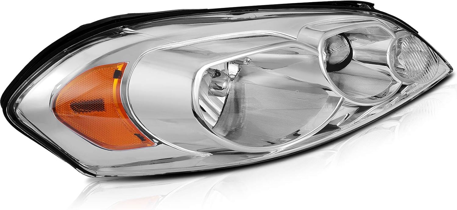 INEEDUP Chrome Housing Amber Reflector Clear Lens Headlight Assembly Pair For Chevy Impala 2006-2013, Limited 2014-2016, Monte Carlo 2006-2007