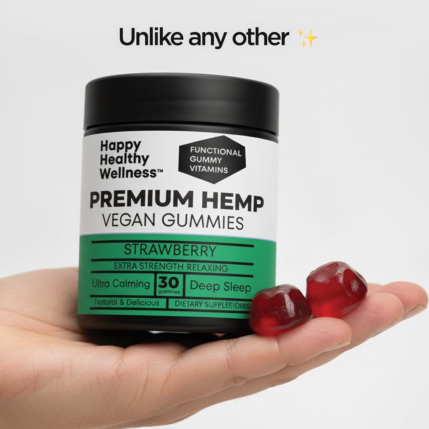 Vegan Hemp Gummies for Relaxing, Uplifting, Sleep & Calming - 100% Natural Hemp Gummies for Sleep - Great for Relaxing & Calming - Strawberry Flavor (90 Count) Made in USA for Adults