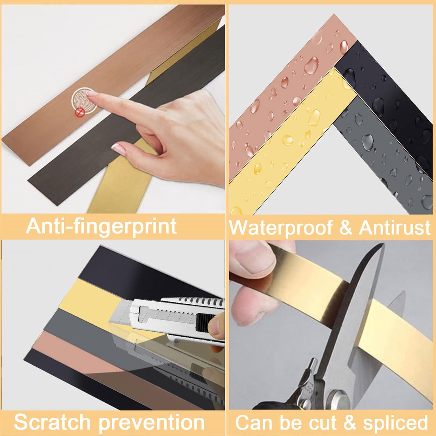 9.8ft Stainless Steel Wall Molding Trim Tape Self Adhesive Metallic Decorative Trim Flexible Wall Trim Molding Metal Trim for Ceiling, Floor, Mirror, Co(Size:Width 16cm/6.3inch,,Color:Brushed gold)