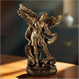 St. Michael The Archangel Statue – Bronze Resin Religious Figurine Depicting Saint Michael Defeating Evil – Christian Catholic Angel Sculpture for Home, Office, and Prayer Decor