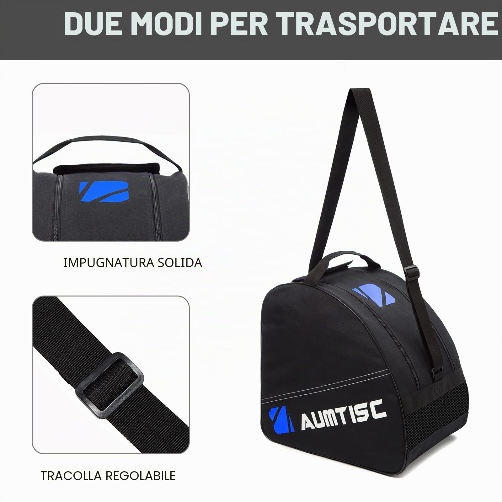 AUMTISC Borsa per Kit da Sci - Borsa per Scarponi Combinata e Imbottita per 1 Paio di Scarponi - Borsa da Sci Regolabile Fino a 200 cm