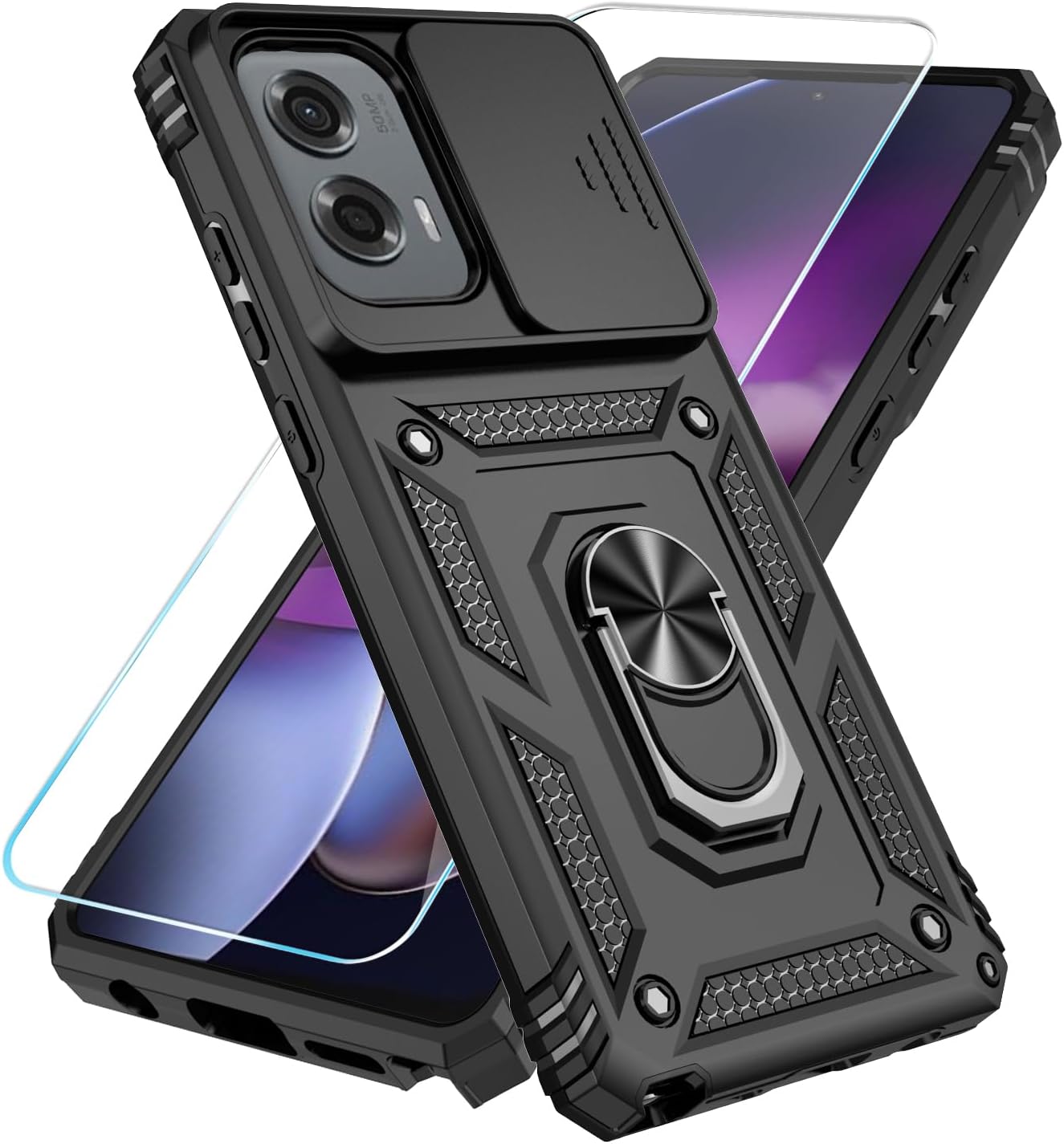 LeYi For Motorola Moto G Power-5G-2023 Case: With Slide Camera Cover [2 Packs] Tempered Glass Screen Protector, Full Body With Kickstand Funda De Moto G Power 5G 2023, Navy Blue