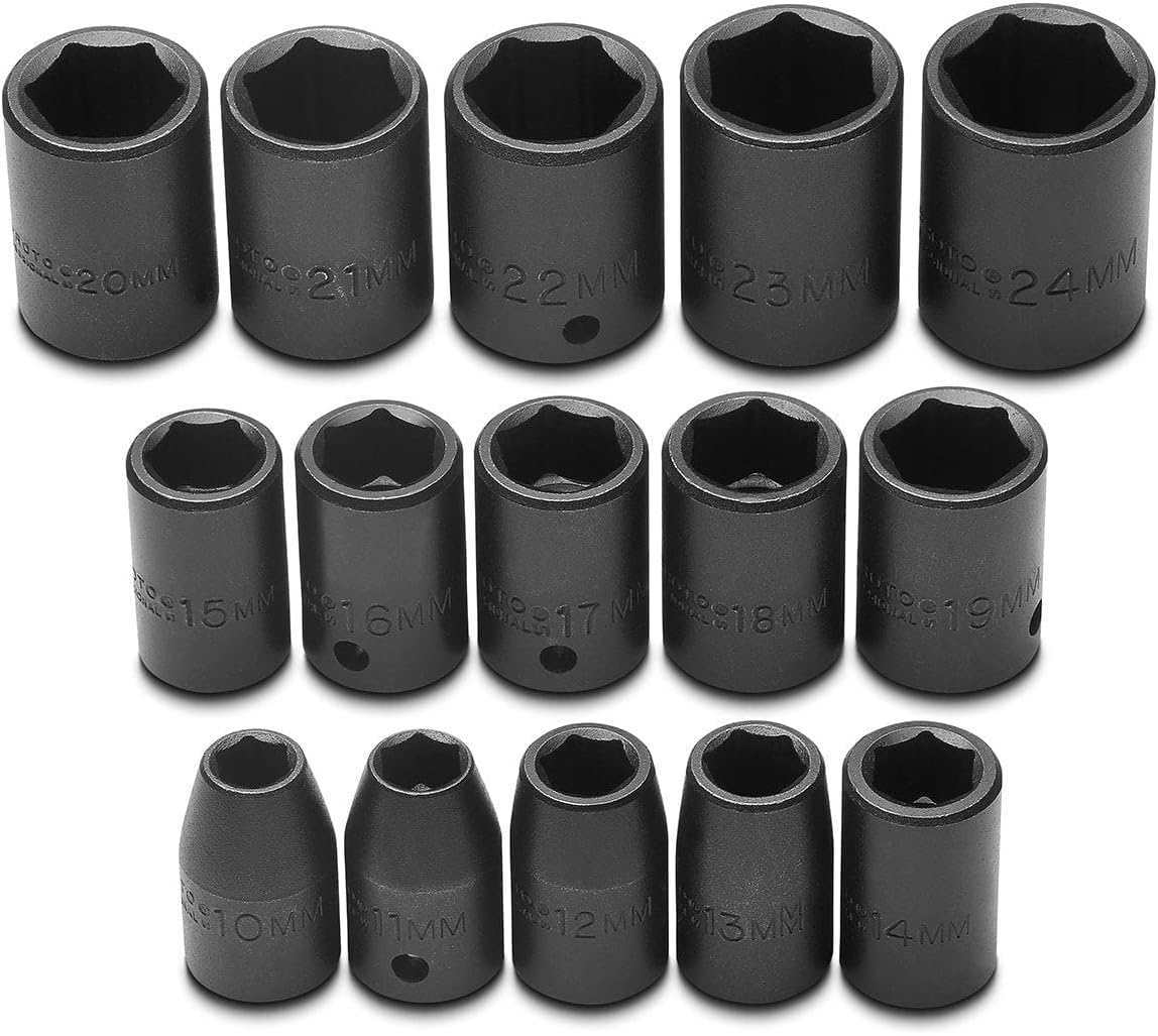 Stanley Proto J74204 15 Piece 6 Point 1/2" Drive Metric Impact Socket Set