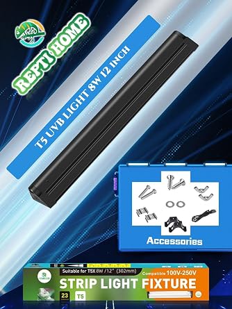 T5 UVA UVB Reptile Light Combo Kit(100V-250V Wide Voltage), Reptile Light Fixture with UVB 10.0 Fluorescent Tube, 8W UVA UVB Lamp Bulb for Bearded Dragon Tortoise [Energy Class E]