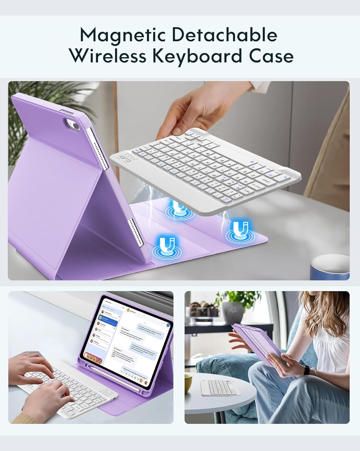 for iPad 11th/10th Generation Case with Keyboard A16 11-inch 2025, Rechargeable Detachable Wireless Bluetooth Keyboard for iPad 10th 10.9” 2022, Smart Folio Slim Cover with Pencil Holder Thin & Light