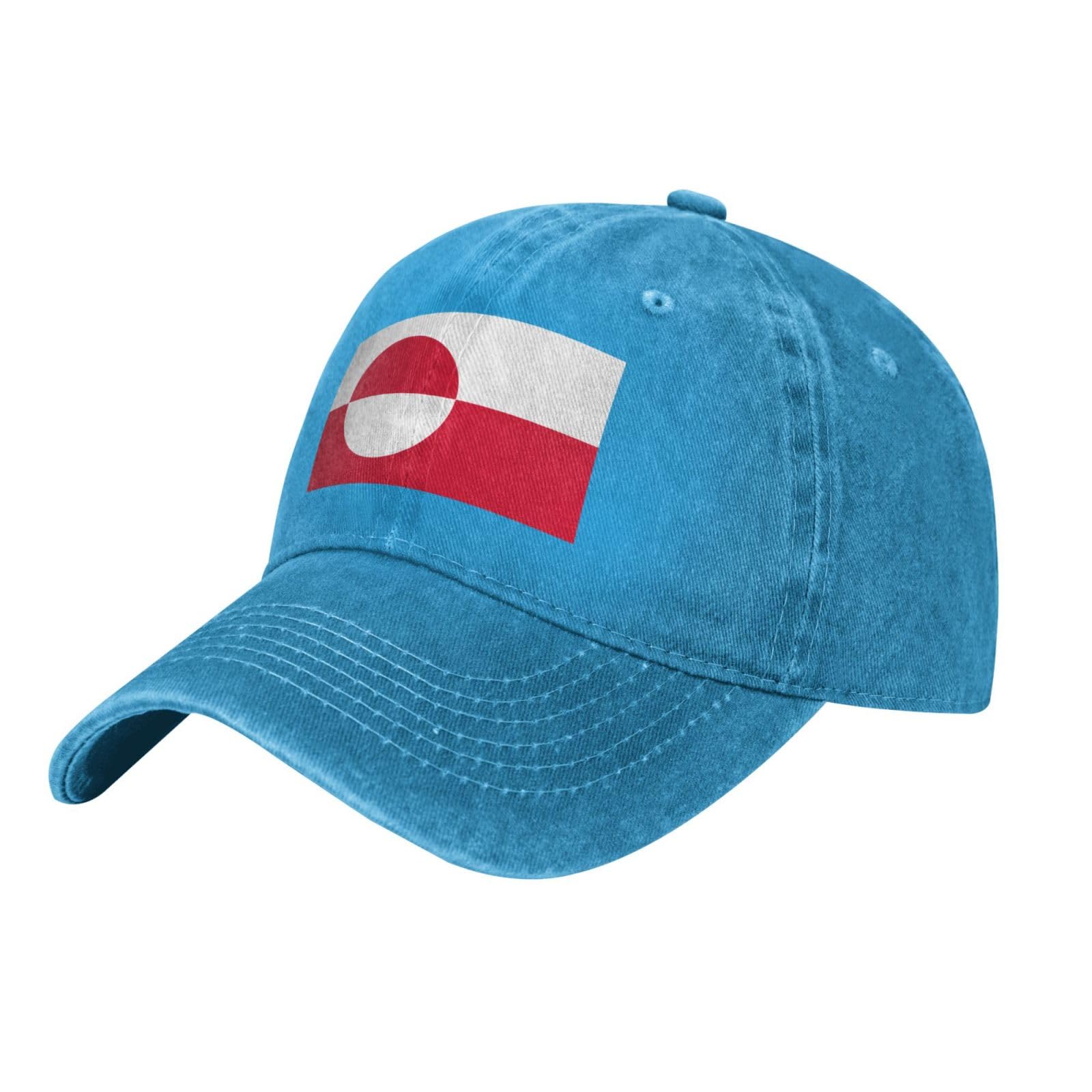 Beirijl Unisex Blue Greenland Flag Washed Cowboy Baseball Cap For Adults - Stylish And Breathable Hat With Adjustable Strap, One Size