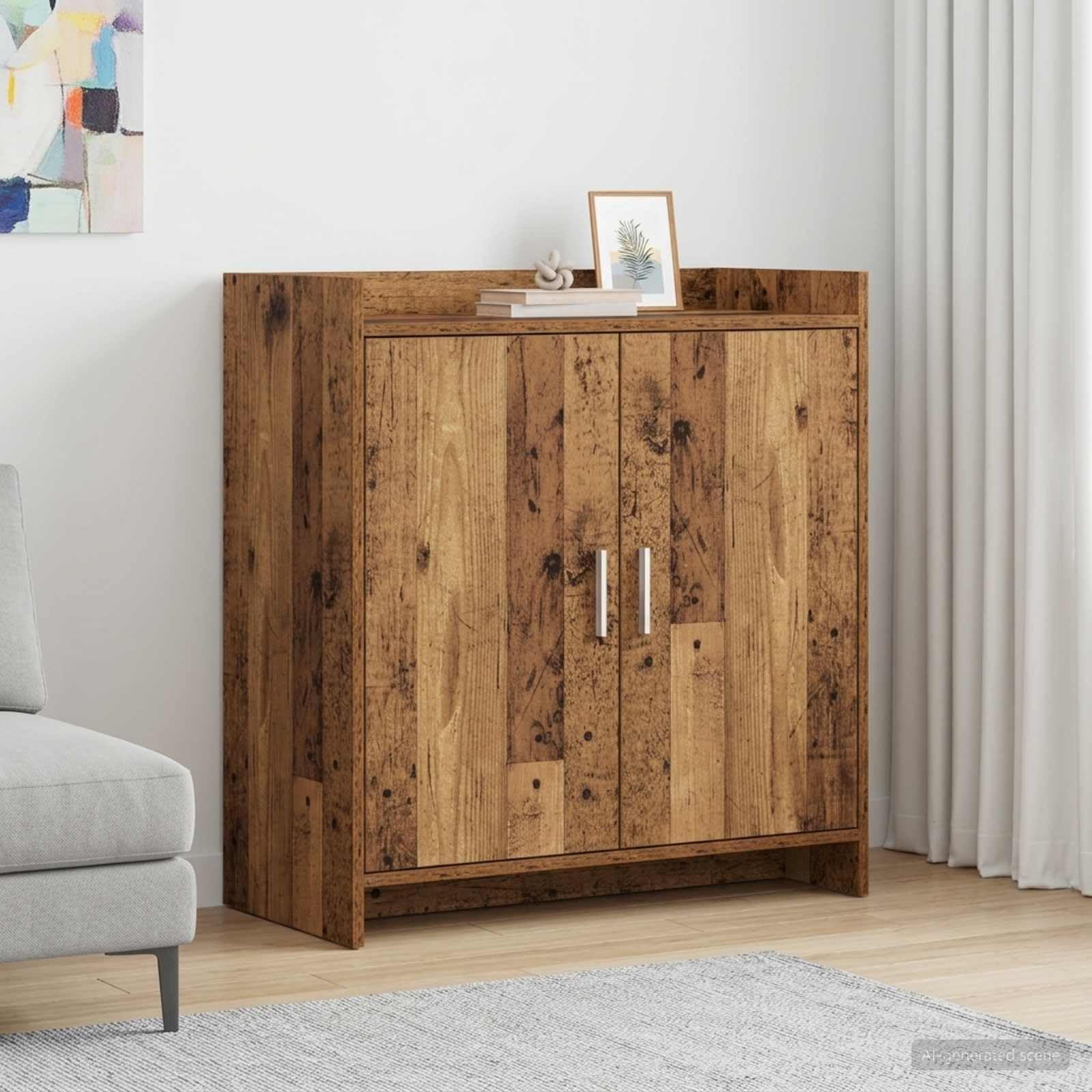 Aparador de madera recuperada de 72x36x80 cm con 2 puertas y 3 estantes para el salón