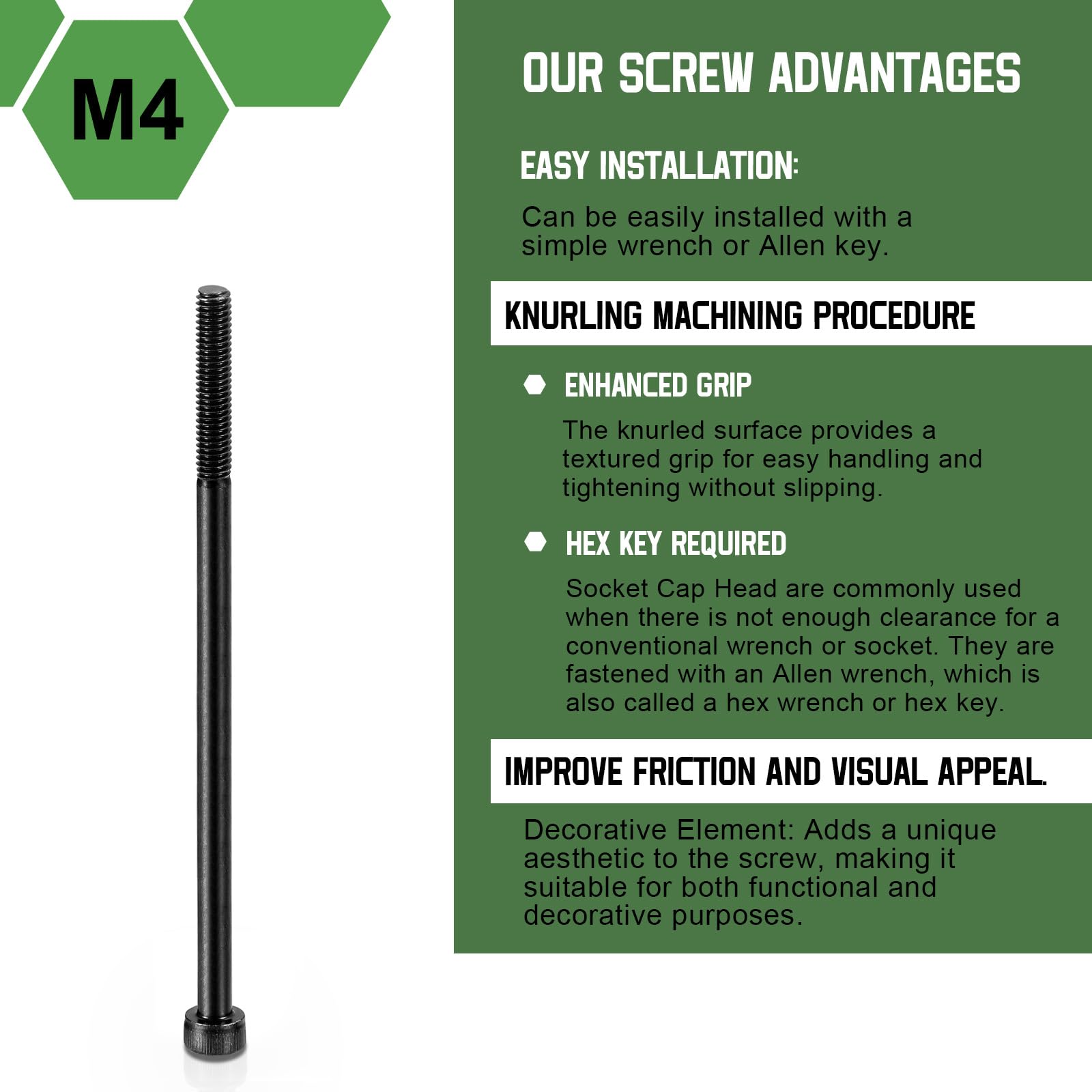 uxcell Hex Socket Bolts (M4-0.7x75), Grade 12.9 Carbon Steel Hex Socket Drive Screws, Black, 10 Pcs, M4-0.7x75mm - Image 3