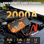 Jump Starter with Air Compressor 2000A, 10000mAh&150PSI Car Battery Jumper Starter Portable, 12V Battery Pack Jump Box (9L Gas/7L Diesel Engine) with Boost, Light and Jumper Cables(Orange)