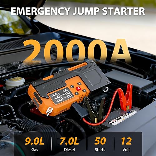 Miniatura 4 de Arrancador con compresor de aire de 5000 A, 16000 mAh y 150 PSI, batería de arranque portátil, caja de batería de 12 V (motor diesel de 9 L7 L) con