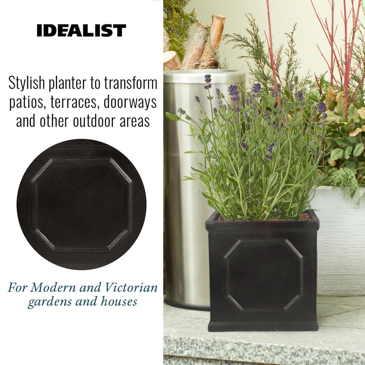 Amazon.co.jp: IDEALIST 小型植木鉢 屋外 22cm スクエアボックス