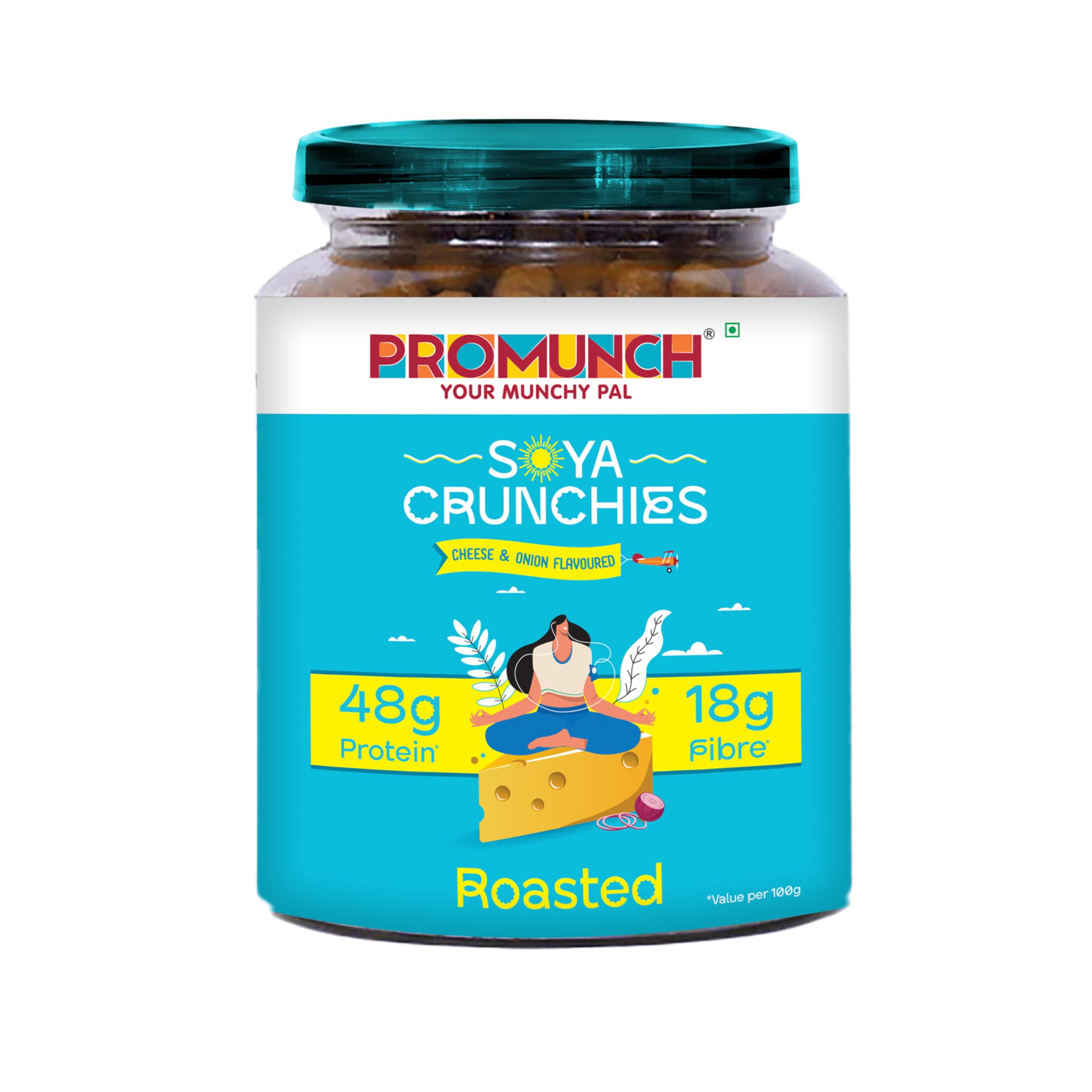 PROMUNCH Soya Crunchies | High-Protein | Healthy | Pack of 1, Flavour: Cheese & Onion, 270g
