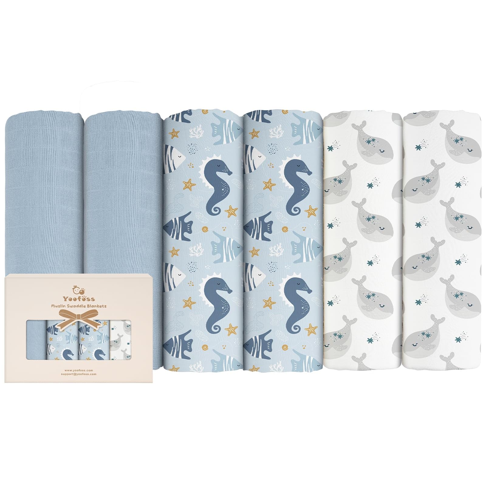 Yoofoss 6er Pack Baby Musselintücher 70x70 cm Mullwindeln Spucktücher aus Baumwolle Mulltücher Stoffwindeln Saugstark Faltwindeln für Neugeborenen Baby Kleinkinder