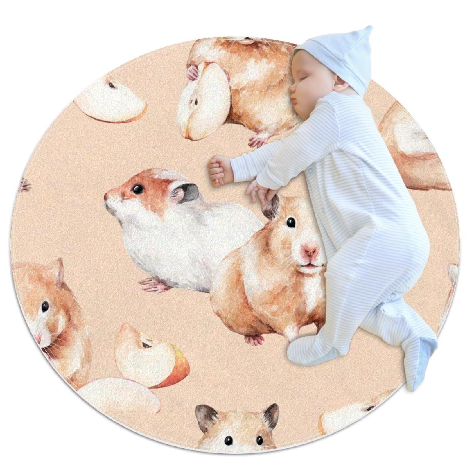 Tapis de chambre enfant hamster rouge rond douceur pour moments doux