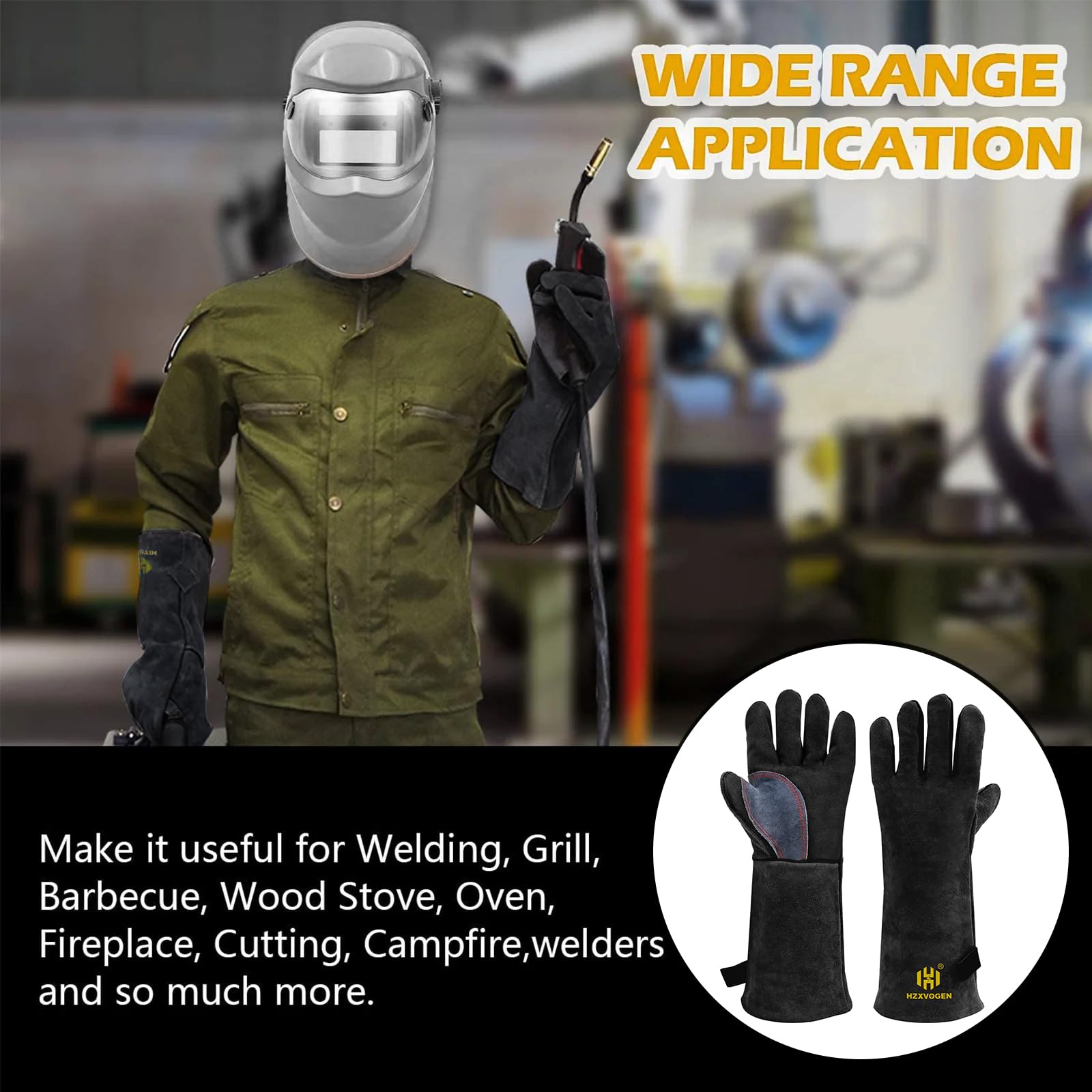 H HZXVOGEN 14 inch Welding Gloves, 932℉ Heat Fire Resistant Welding Gloves for Welding Gardening, BBQ, Grinding - Image 4