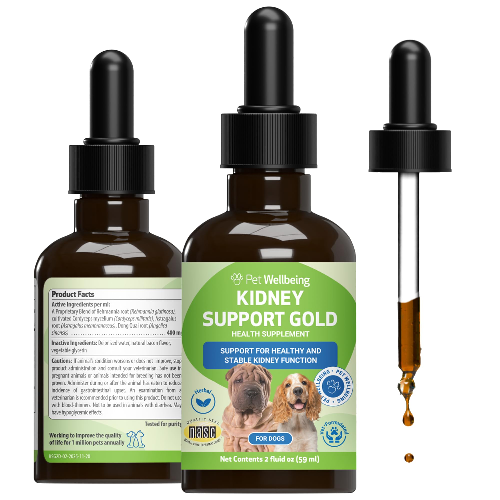 Pet Wellbeing Kidney Support Gold for Dogs - Healthy Kidney Function, Fluid Balance, Energy Levels, Normal Appetite, Rehmannia, Dong Quai - Veterinarian-Formulated Herbal Supplement 2 oz (59 ml)