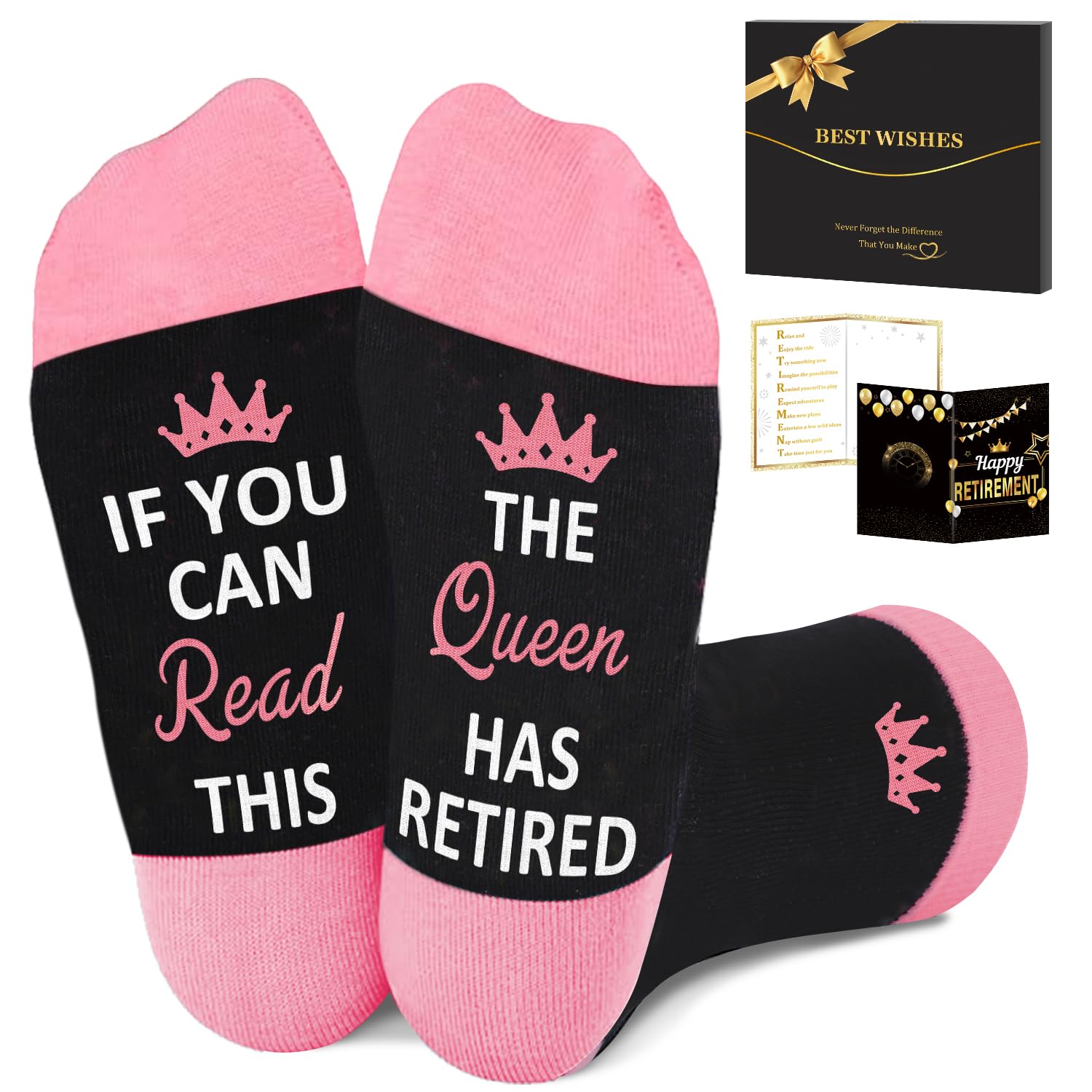 Juesly Retirement Gifts for Women, Funny Socks Retirement Gifts for Woman Box Ready for Present