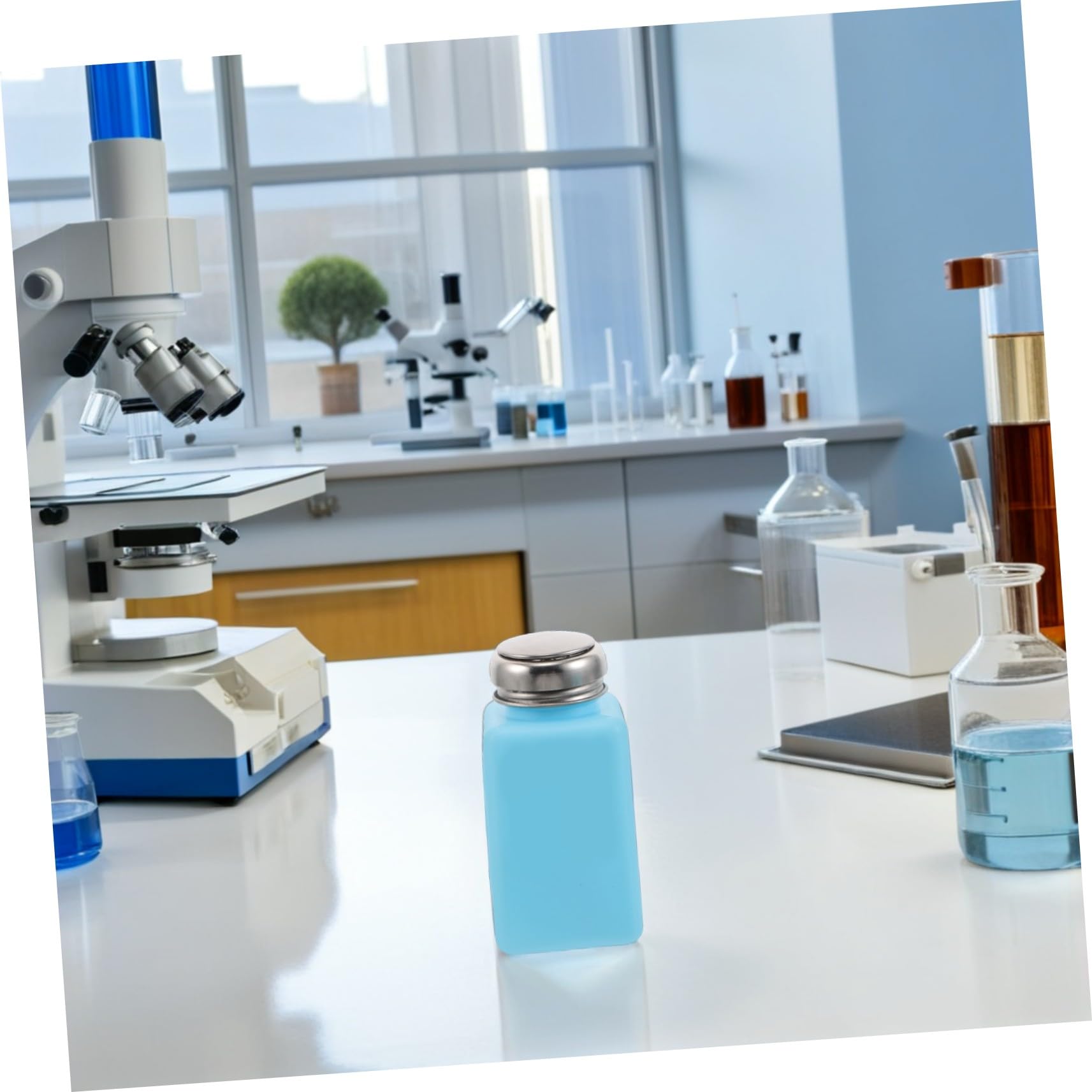 PRETYZOOM 9 Antistatische Alkoholflasche Chemische Laborflasche nachfüllbare Druckflasche Flüssigkeitsspender unten drücken leerer Alkoholspender Rostfreier Stahl Himmelblau