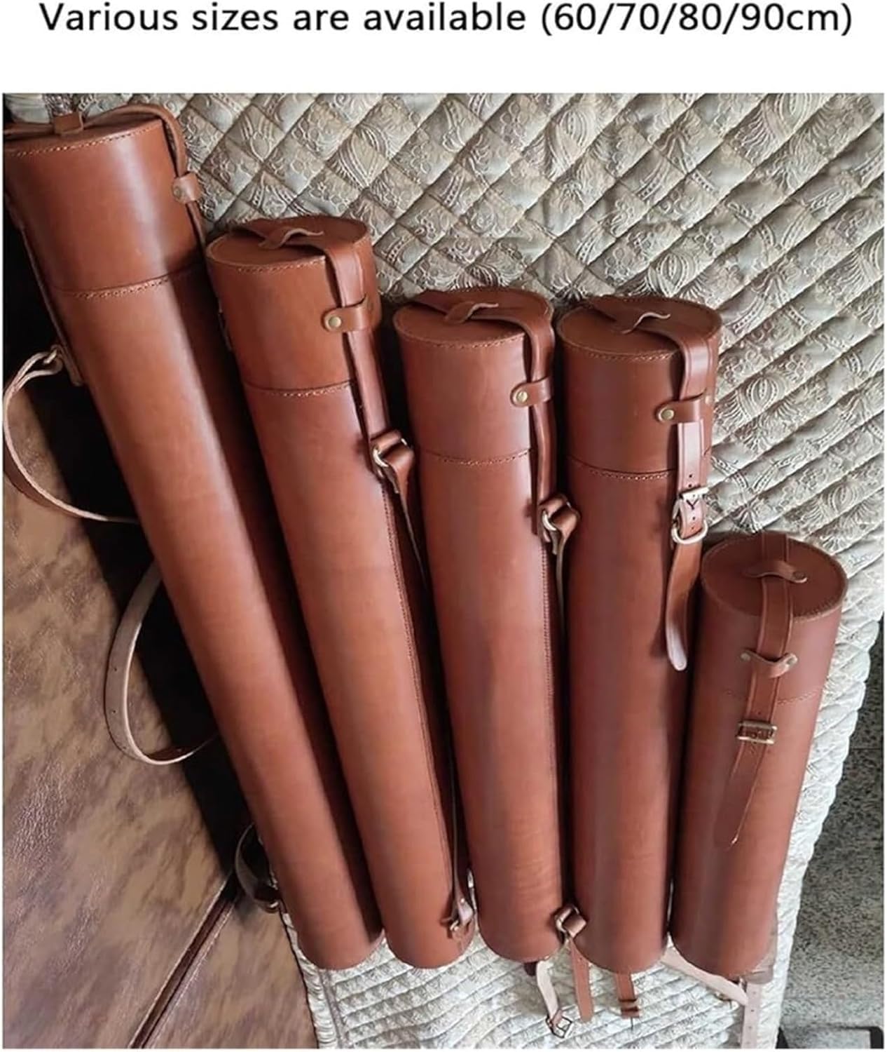 Wysokiej jakości skórzana tuba na dokumenty 72 cm/82 cm, przenośne, trwałe, okrągłe etui do przechowywania z pokrywkami, eleganckie etui podróżne na plany, plakaty, rysunki i ważne dokumenty(82*11cm)