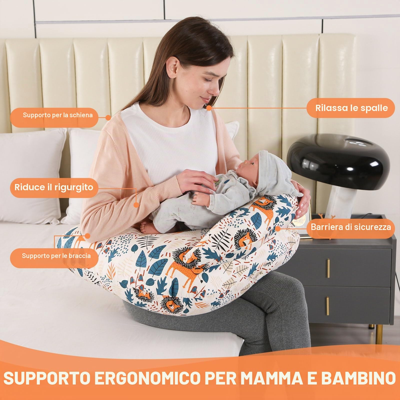 Cuscino Per Allattamento: Cuscino Per L'Alimentazione Del Neonato In Cotone 100% Cuscino Multifunzionale Per La Gravidanza Per La Mamma Cuscino Per Allattamento Per La Maternità (Leone Cartoon)