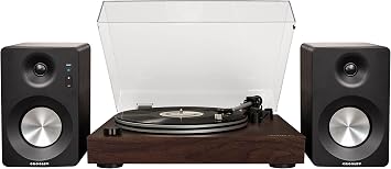 Crosley C8A-WA Belt-Driven Record Player Turntable with S100A-BK Bluetooth Speakers