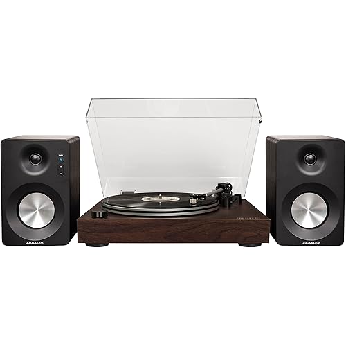 Crosley C8A-WA Belt-Driven Record Player Turntable with S100A-BK Bluetooth Speakers