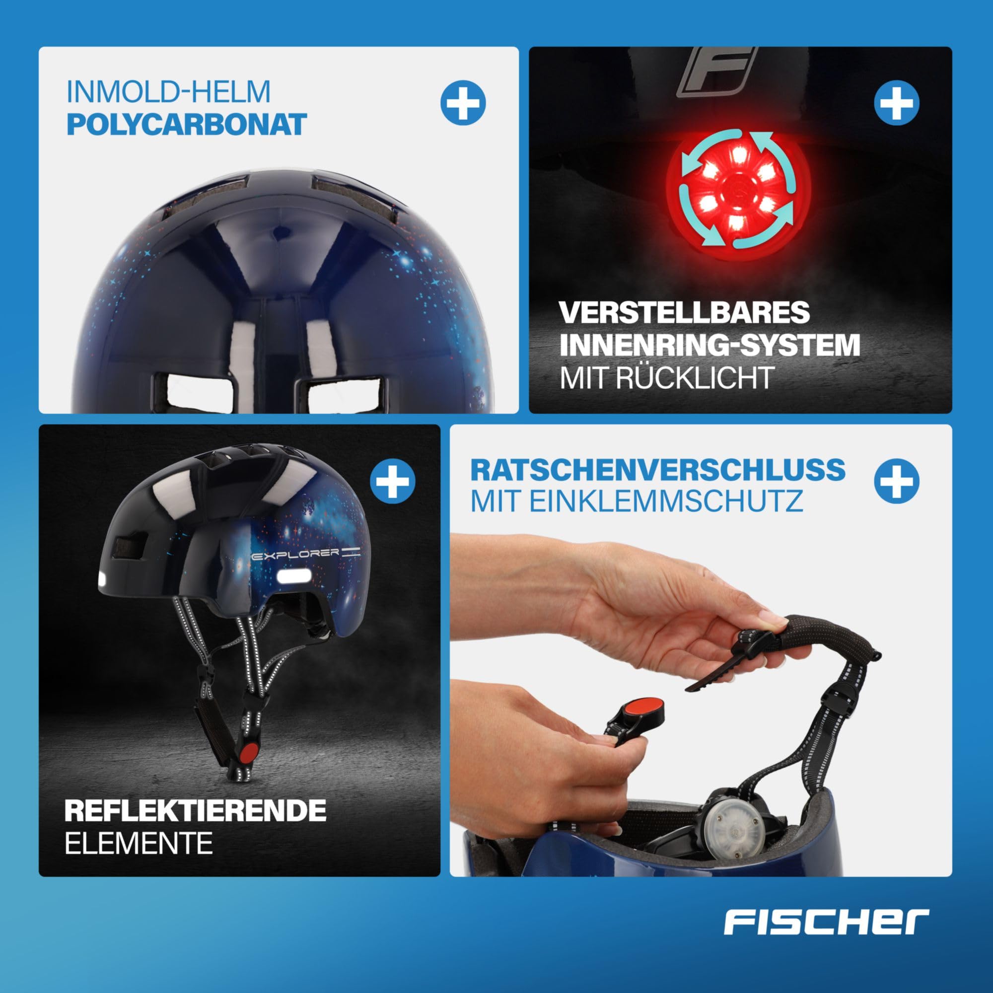 FISCHER BMX Casco da bicicletta per bambini, casco da bicicletta, casco Dirt Bike Plus con fanale posteriore a LED integrato