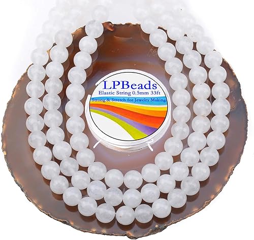 LPBeads Piedras preciosas redondas pulidas naturales con cordón elástico para hacer joyería, creación de pulseras, joyería de bricolaje