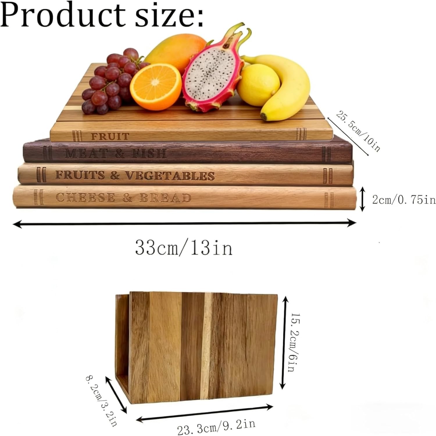 Wooden Book Cutting Board Set with Holder, Acacia Wood Book Shaped Cutting Board Set, Book Style Cutting Boards for Kitchen, Wooden Book Cutting Boards for Meat Bread Cheese