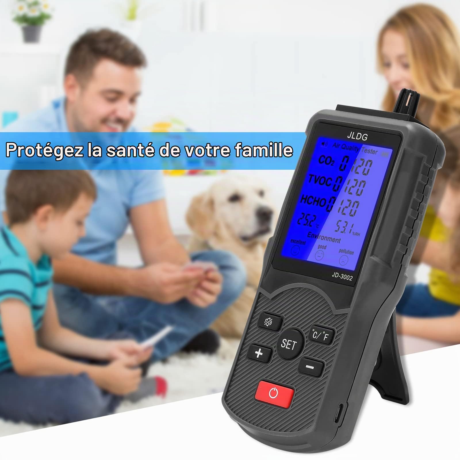Moniteur de qualité de l'air 8 en 1, testeur Multifonction CO2 TVOC, Moniteur de température et d'humidité
