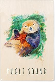 Lantern Press 10x15 Inch Wood Sign, Ready to Hang Wall Decor, Puget Sound, Sea Otter, Watercolor