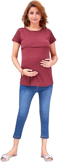 Mama & Bebe Women’s Half-Sleeve Maternity/Nursing/Feeding/Pregnancy wear T-Shirt Top Tee