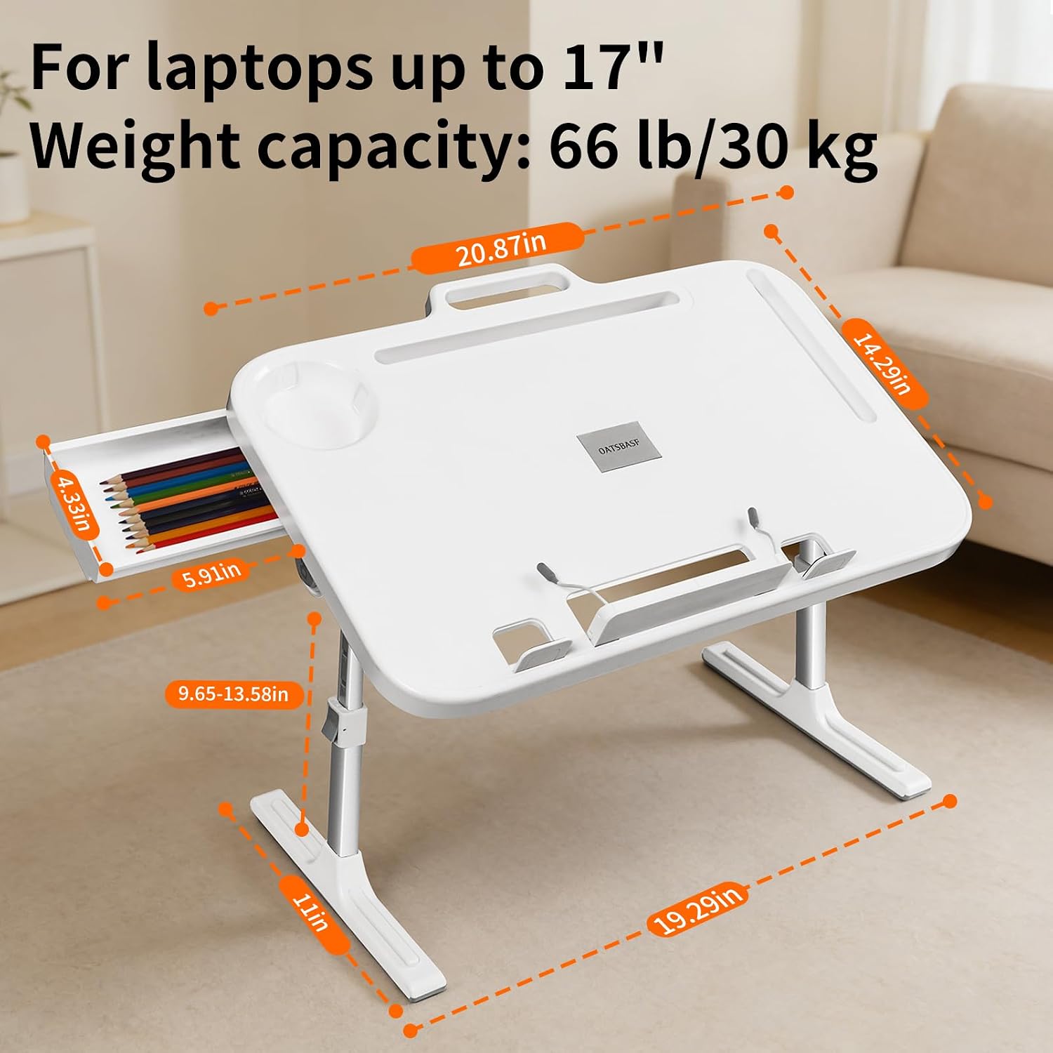 Laptop Desk Bed Table,Adjustable Lap Desk Bed Tray,Portable Folding Couch Table with Bookstand & Storage Drawer,Car Rear Seat Sofa Floor Laptop Tray Stand for Adult Kids Reading Writing Eating