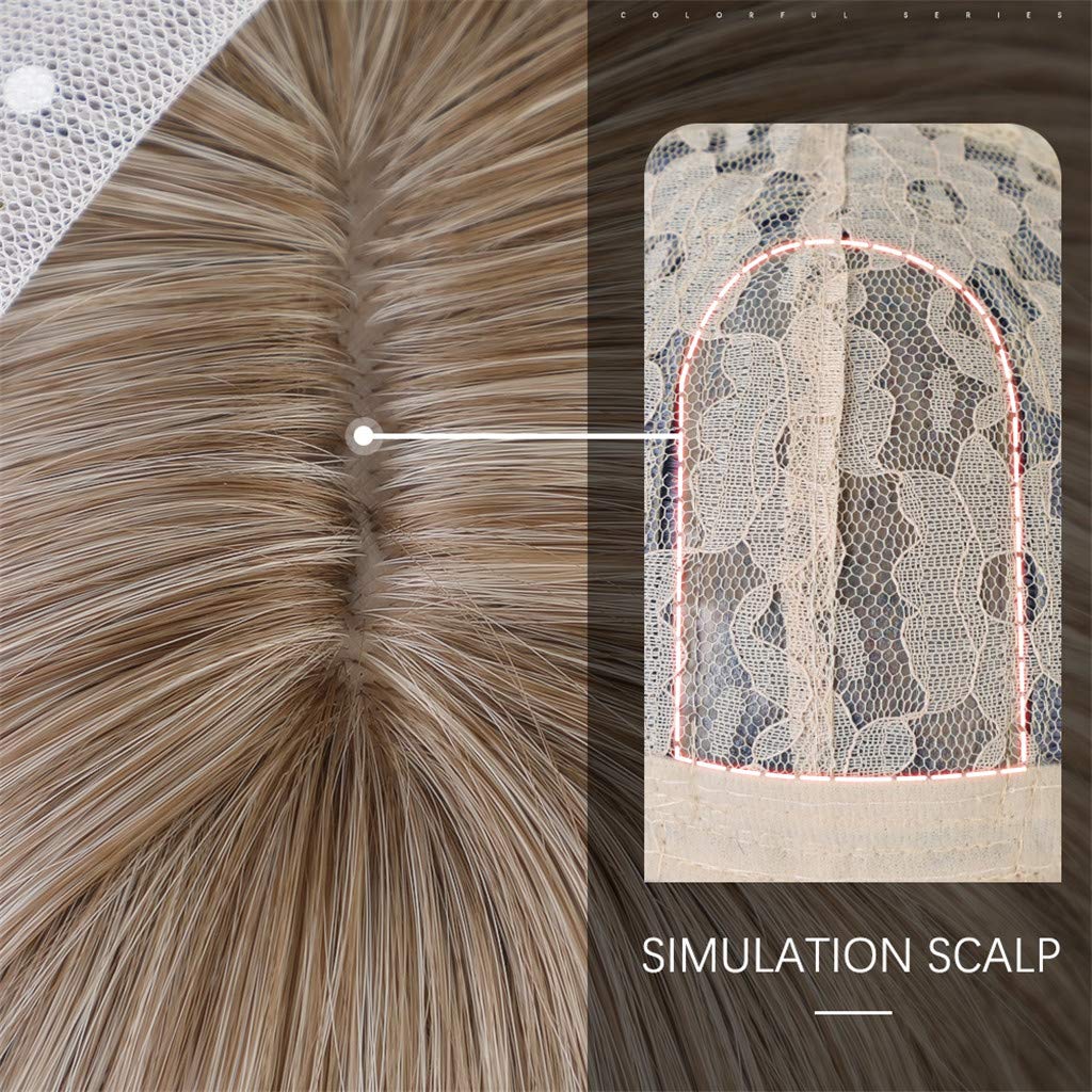 Esmee Ombre Brown Light Ash Blonde Medium Wave Wig Natural Look Realistic Wig Synthetic Hair Wig Heat Resistant Fiber Daily False Hair