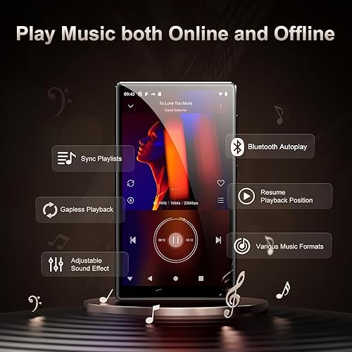 Miniatura 2 de Reproductor de MP3 de 96 GB con Bluetooth WiFi, Android 13 OS MP3 y reproductores de MP4 con pantalla táctil IPS HD de 5 pulgadas y altavoz, 4 GB de
