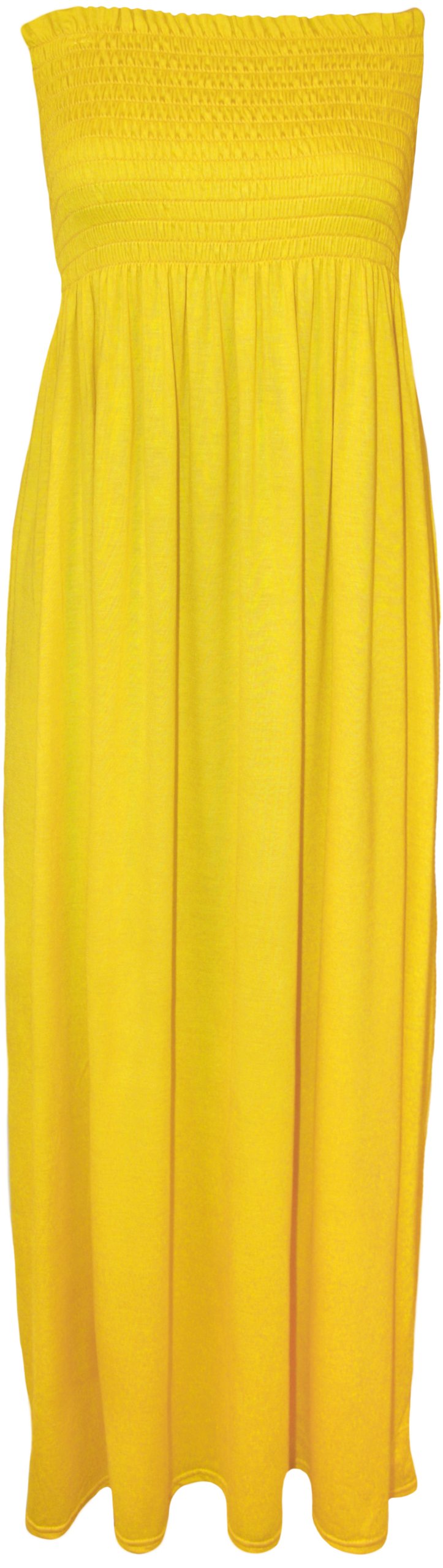 WearAll Plus Size Womens Shirred Ladies Bandeau Strapless Long Maxi Dress - Yellow - 20-22
