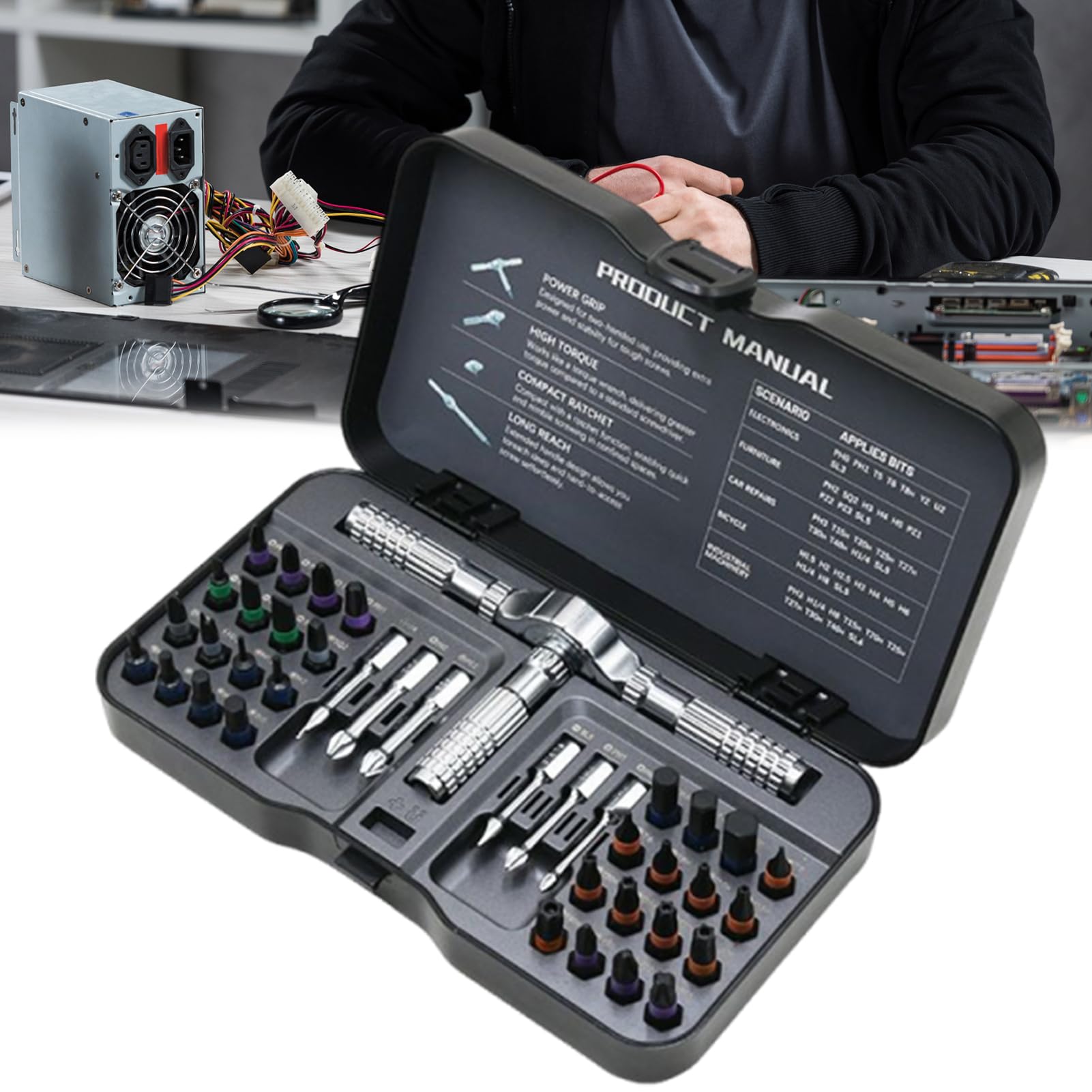 Ensemble De Cliquets | de Précision Magnétique Avec Poignée Amovible Et Étui De Rangement,Ensemble D'Outils De Réparation De Précision Pour Usage Domestique Vélo Électronique PC Ordinateur