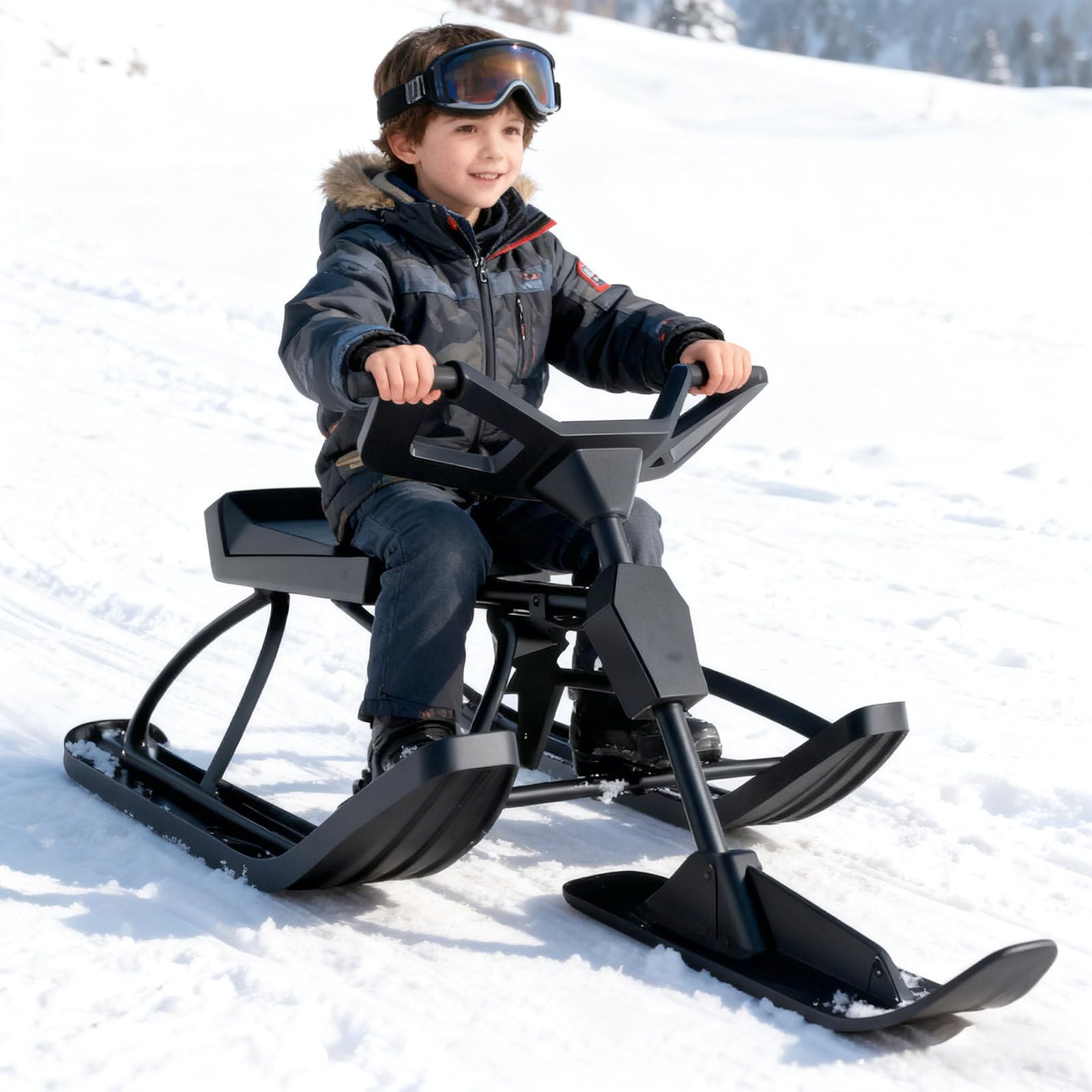 Trineo De Dirección/Trineo De Carreras De hasta 100 Kg, con Manillar Y Frenos Dobles, Resistente Y Duradero, con Estructura De Acero, Ideal para Deportes De Invierno para Adultos