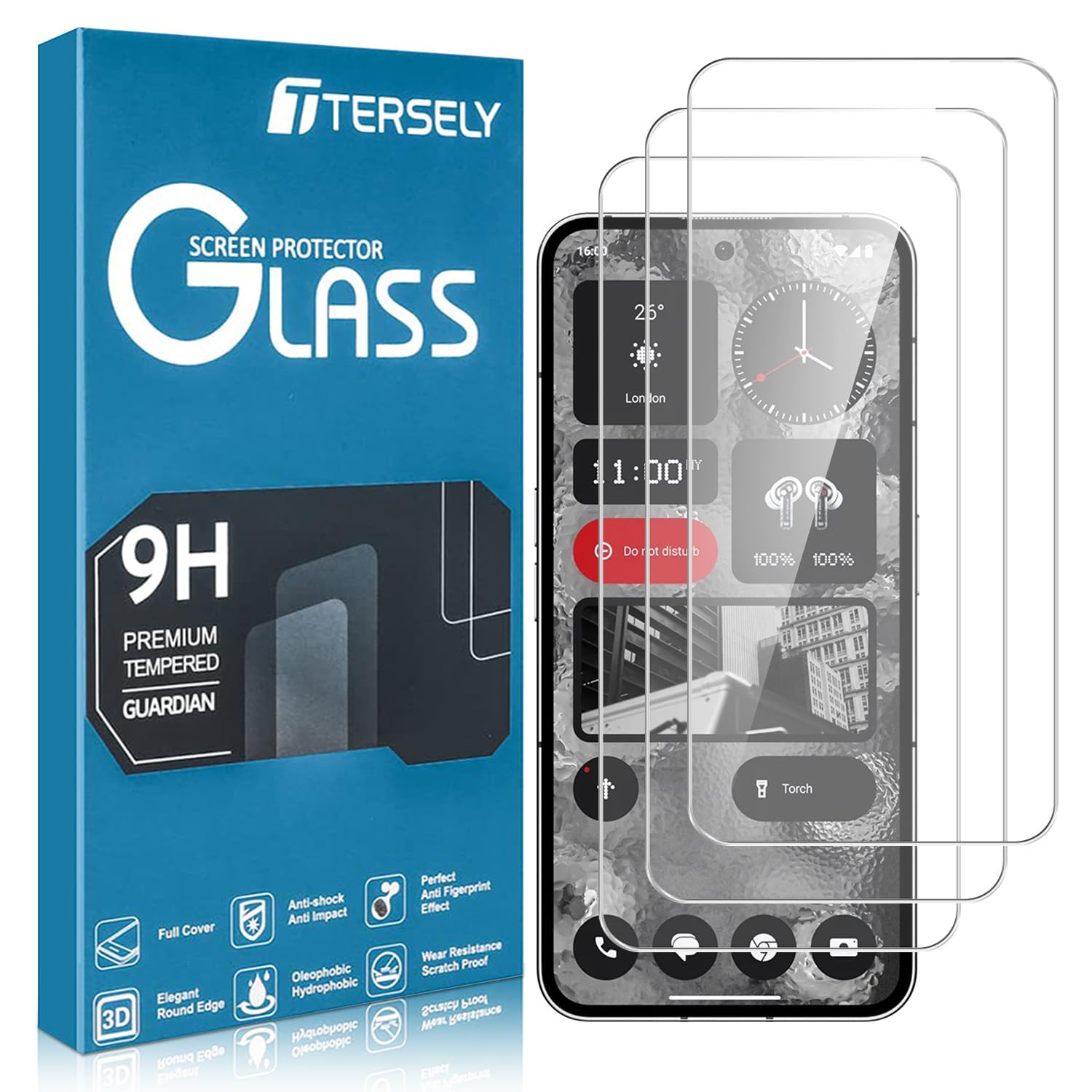 T Tersely [3-Pack] 9H Tempered Glass Screen Protector for Nothing Phone 2, Case Friendly, Ultra-clear, Shatterproof Anti-Scratch Film Screen Protector